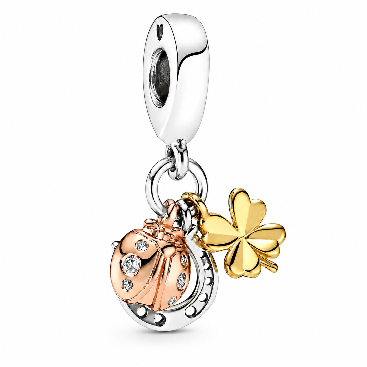 MariaFonte Charm Ciondolo Portafortuna Coccinella Quadrifoglio Ferro di Cavallo Argento 925 Zirconia Compatibile con Collane e Bracciali Pandora