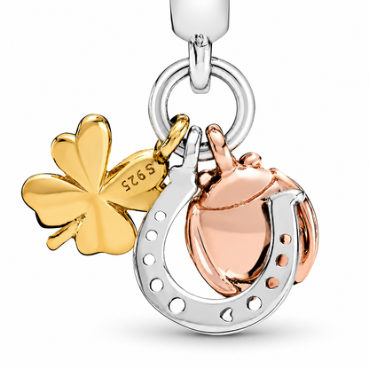 MariaFonte Charm Ciondolo Portafortuna Coccinella Quadrifoglio Ferro di Cavallo Argento 925 Zirconia Compatibile con Collane e Bracciali Pandora