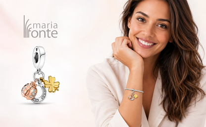 MariaFonte Charm Ciondolo Portafortuna Coccinella Quadrifoglio Ferro di Cavallo Argento 925 Zirconia Compatibile con Collane e Bracciali Pandora
