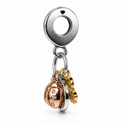 MariaFonte Charm Ciondolo Portafortuna Coccinella Quadrifoglio Ferro di Cavallo Argento 925 Zirconia Compatibile con Collane e Bracciali Pandora