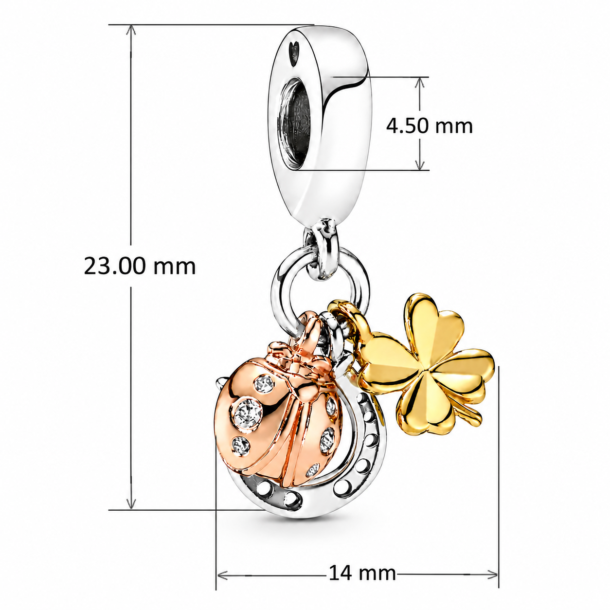 MariaFonte Charm Ciondolo Portafortuna Coccinella Quadrifoglio Ferro di Cavallo Argento 925 Zirconia Compatibile con Collane e Bracciali Pandora