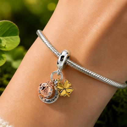 MariaFonte Charm Ciondolo Portafortuna Coccinella Quadrifoglio Ferro di Cavallo Argento 925 Zirconia Compatibile con Collane e Bracciali Pandora