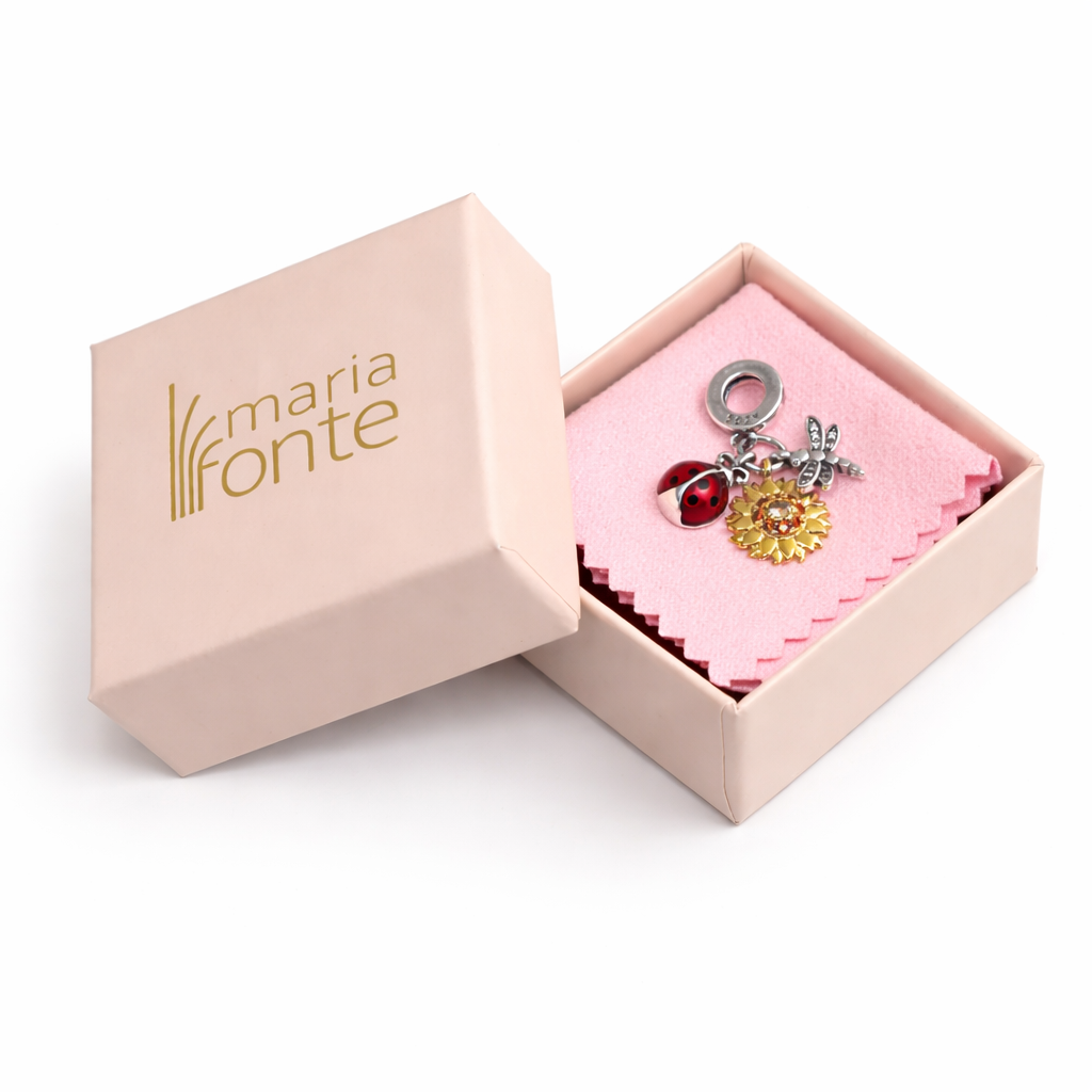 MariaFonte Charm Ciondolo Pendente Portafortuna Coccinella Sole Libellula Argento 925 Compatibile con Collane e Bracciali Pandora