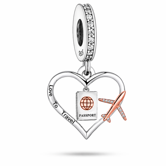 MariaFonte Charm Viaggio Ciondolo Love To Travel in Argento 925 con Zirconia Compatibile con Collane e Bracciali
