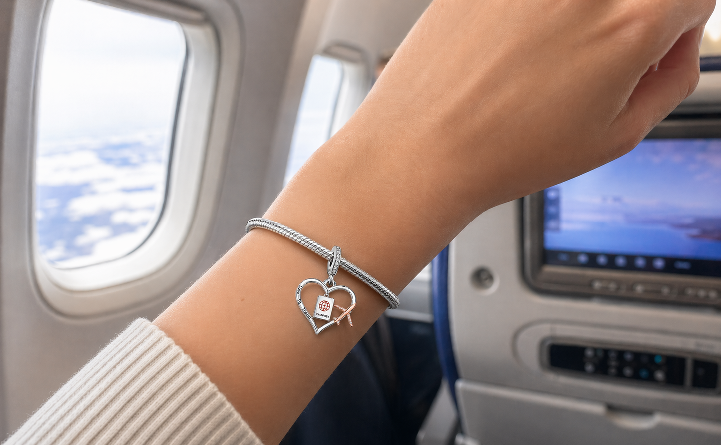 MariaFonte Charm Viaggio Ciondolo Love To Travel in Argento 925 con Zirconia Compatibile con Collane e Bracciali