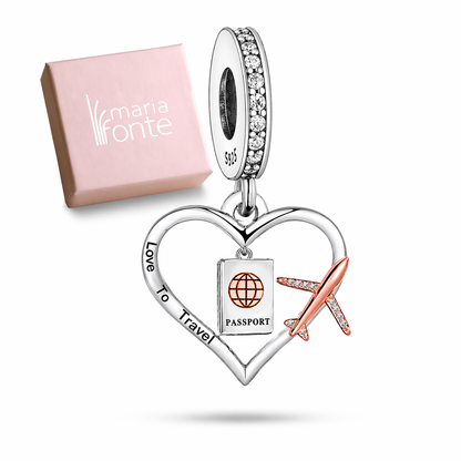 MariaFonte Charm Viaggio Ciondolo Love To Travel in Argento 925 con Zirconia Compatibile con Collane e Bracciali
