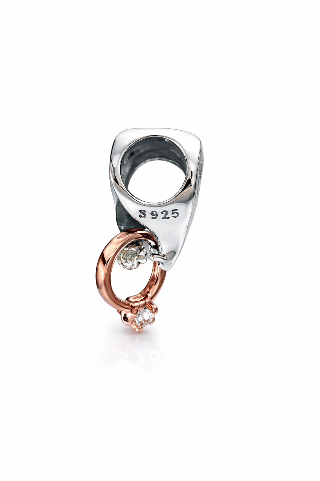 Maria Fonte Bead Charm Cuore 'I love you' con Anello Rosa Zirconia Compatibile con Collane e Bracciali Pandora