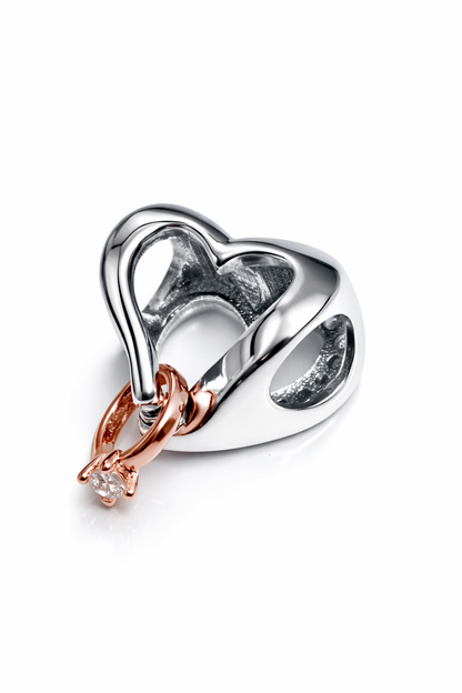 Maria Fonte Bead Charm Cuore 'I love you' con Anello Rosa Zirconia Compatibile con Collane e Bracciali Pandora