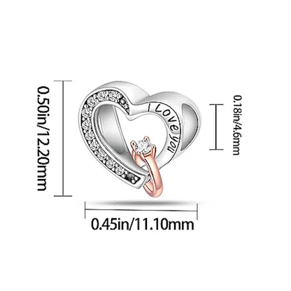 Maria Fonte Bead Charm Cuore 'I love you' con Anello Rosa Zirconia Compatibile con Collane e Bracciali Pandora