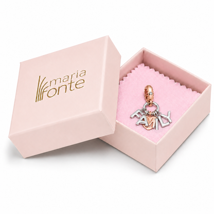 MariaFonte Charm Ciondolo Lettere Pensili Cuore Family Argento 925 Zirconia Compatibile con Collane e Bracciali Pandora