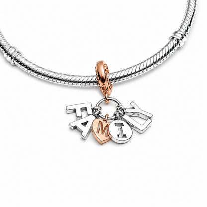 MariaFonte Charm Ciondolo Lettere Pensili Cuore Family Argento 925 Zirconia Compatibile con Collane e Bracciali Pandora