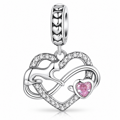 Maria Fonte Bead Charm Ciondolo Cuore Gatto Infinito Cuoricino Rosa in Argento 925 con Zirconia Compatibile con Collane e Bracciali Pandora