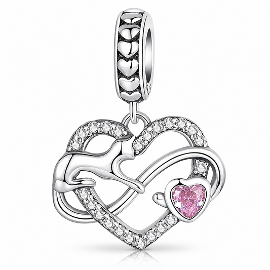 Maria Fonte Bead Charm Ciondolo Cuore Gatto Infinito Cuoricino Rosa in Argento 925 con Zirconia Compatibile con Collane e Bracciali Pandora