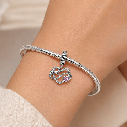 Maria Fonte Bead Charm Ciondolo Cuore Gatto Infinito Cuoricino Rosa in Argento 925 con Zirconia Compatibile con Collane e Bracciali Pandora