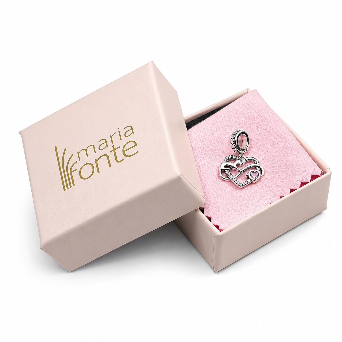 Maria Fonte Bead Charm Ciondolo Cuore Gatto Infinito Cuoricino Rosa in Argento 925 con Zirconia Compatibile con Collane e Bracciali Pandora