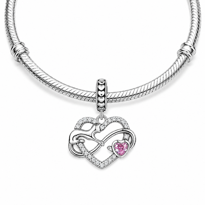 Maria Fonte Bead Charm Ciondolo Cuore Gatto Infinito Cuoricino Rosa in Argento 925 con Zirconia Compatibile con Collane e Bracciali Pandora