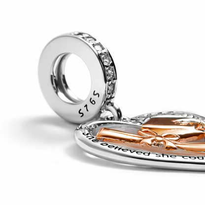 MariaFonte Charm Cuore Laurea Diploma Pergamena Cappello Portafortuna Argento 925 Zirconia Compatibile con Collane e Bracciali Pandora