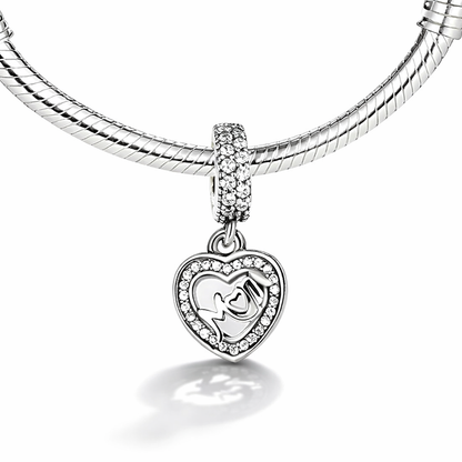 Maria Fonte Bead Charm Ciondolo a Forma di Cuore con iscrizione 'Mom' in Argento 925 Compatibile con Collane e Bracciali Pandora