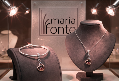 Maria Fonte Charm Cuore Rosa Corallo Rosso Infinito Argento 925 Zirconia Compatibile con Collane e Bracciali Pandora