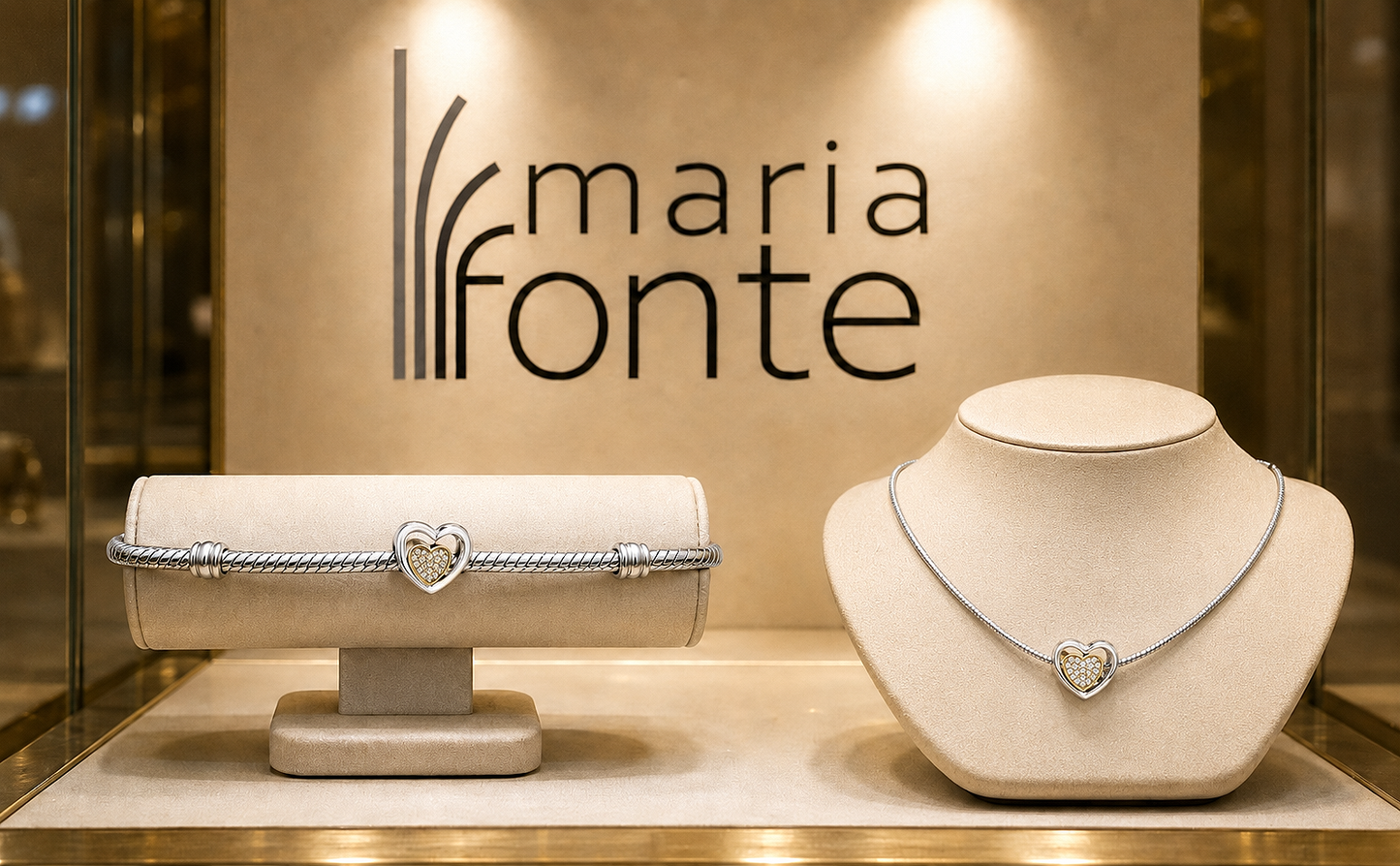MariaFonte Bead Charm Cuore Zirconi con Cuore Dorato in Argento 925 Compatibile con Collane e Bracciali