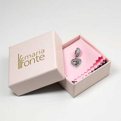 Maria Fonte Bead Charm Ciondolo a Forma di Cuore con iscrizione 'Mom' in Argento 925 Compatibile con Collane e Bracciali Pandora