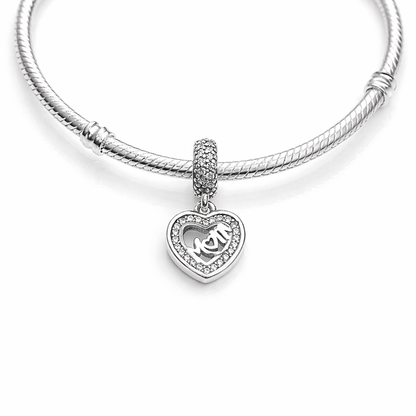 Maria Fonte Bead Charm Ciondolo a Forma di Cuore con iscrizione 'Mom' in Argento 925 Compatibile con Collane e Bracciali Pandora