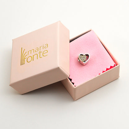 MariaFonte Bead Charm Cuore Zirconi con Cuore Dorato in Argento 925 Compatibile con Collane e Bracciali