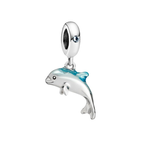 Maria Fonte Bead Charm Ciondolo Delfino Azzurro in Argento 925 Compatibile con Collane e Bracciali Pandora