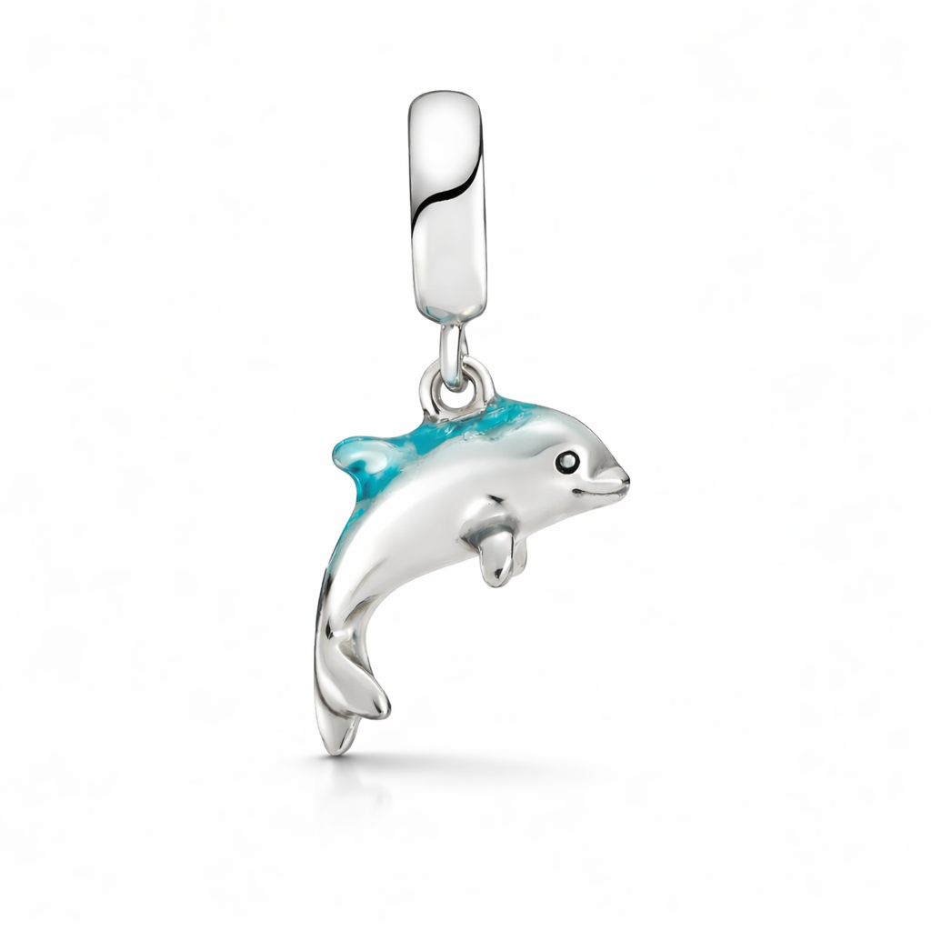 Maria Fonte Bead Charm Ciondolo Delfino Azzurro in Argento 925 Compatibile con Collane e Bracciali Pandora