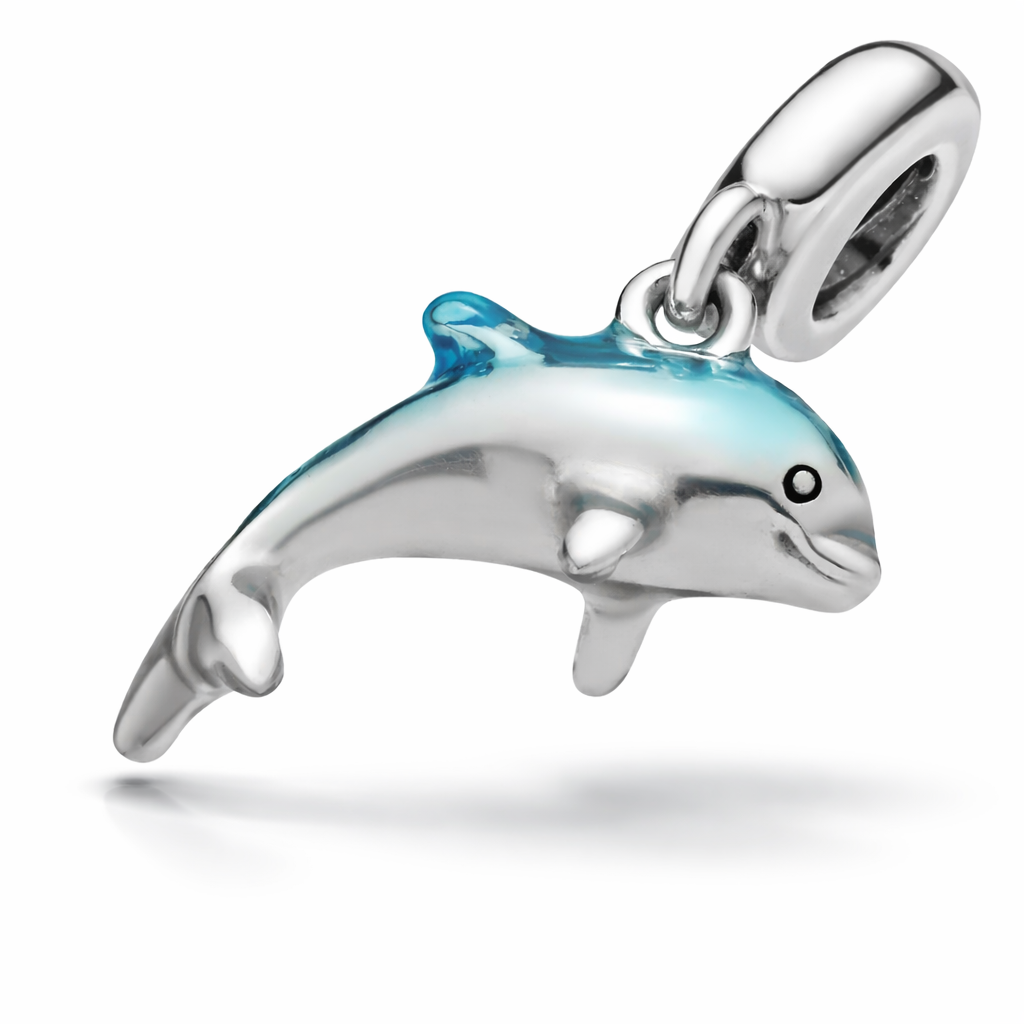 Maria Fonte Bead Charm Ciondolo Delfino Azzurro in Argento 925 Compatibile con Collane e Bracciali Pandora