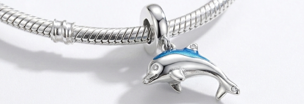 Maria Fonte Bead Charm Ciondolo Delfino Azzurro in Argento 925 Compatibile con Collane e Bracciali Pandora