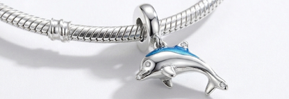 Maria Fonte Bead Charm Ciondolo Delfino Azzurro in Argento 925 Compatibile con Collane e Bracciali Pandora