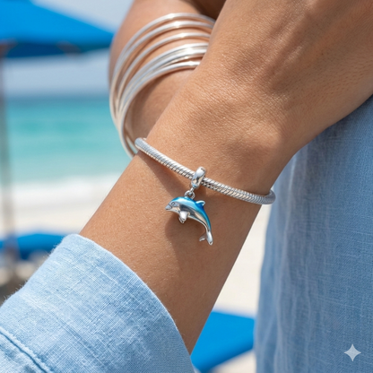 Maria Fonte Bead Charm Ciondolo Delfino Azzurro in Argento 925 Compatibile con Collane e Bracciali Pandora