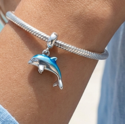 Maria Fonte Bead Charm Ciondolo Delfino Azzurro in Argento 925 Compatibile con Collane e Bracciali Pandora