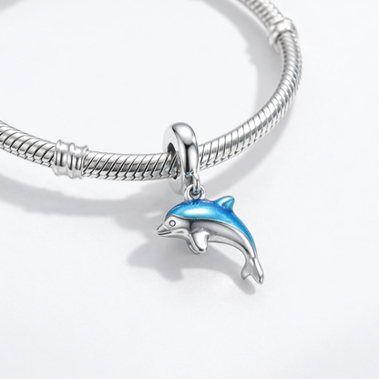 Maria Fonte Bead Charm Ciondolo Delfino Azzurro in Argento 925 Compatibile con Collane e Bracciali Pandora
