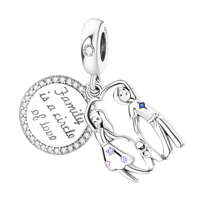 MariaFonte Bead Charm Ciondolo  Pendente Famiglia "Family is a Cicle of Love" Argento 925 Zirconia Compatibile con Collane e Bracciali Pandora