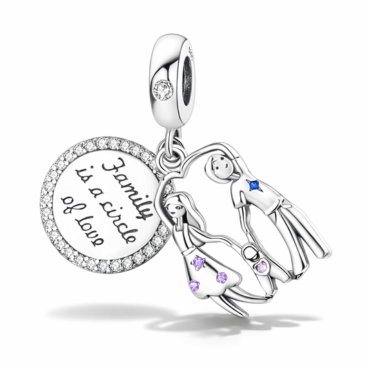MariaFonte Bead Charm Ciondolo  Pendente Famiglia "Family is a Cicle of Love" Argento 925 Zirconia Compatibile con Collane e Bracciali Pandora