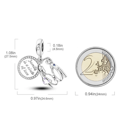 MariaFonte Bead Charm Ciondolo  Pendente Famiglia "Family is a Cicle of Love" Argento 925 Zirconia Compatibile con Collane e Bracciali Pandora