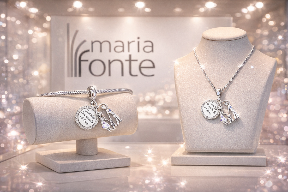 MariaFonte Bead Charm Ciondolo  Pendente Famiglia "Family is a Cicle of Love" Argento 925 Zirconia Compatibile con Collane e Bracciali Pandora
