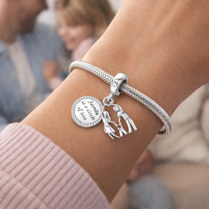 MariaFonte Bead Charm Ciondolo  Pendente Famiglia "Family is a Cicle of Love" Argento 925 Zirconia Compatibile con Collane e Bracciali Pandora