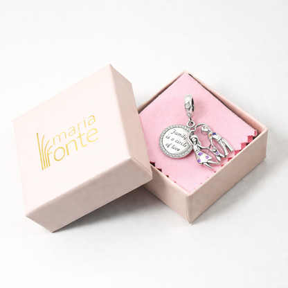 MariaFonte Bead Charm Ciondolo  Pendente Famiglia "Family is a Cicle of Love" Argento 925 Zirconia Compatibile con Collane e Bracciali Pandora