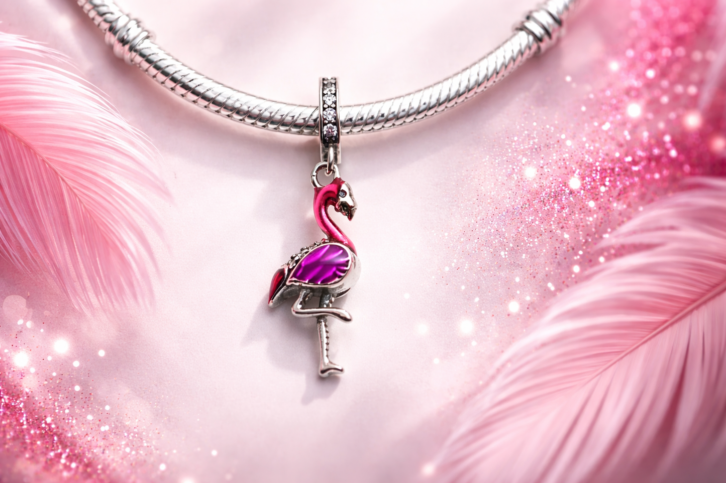 MariaFonte Charm Fenicottero Rosa Portafortuna Argento 925 Compatibile con Collane e Bracciali Pandora