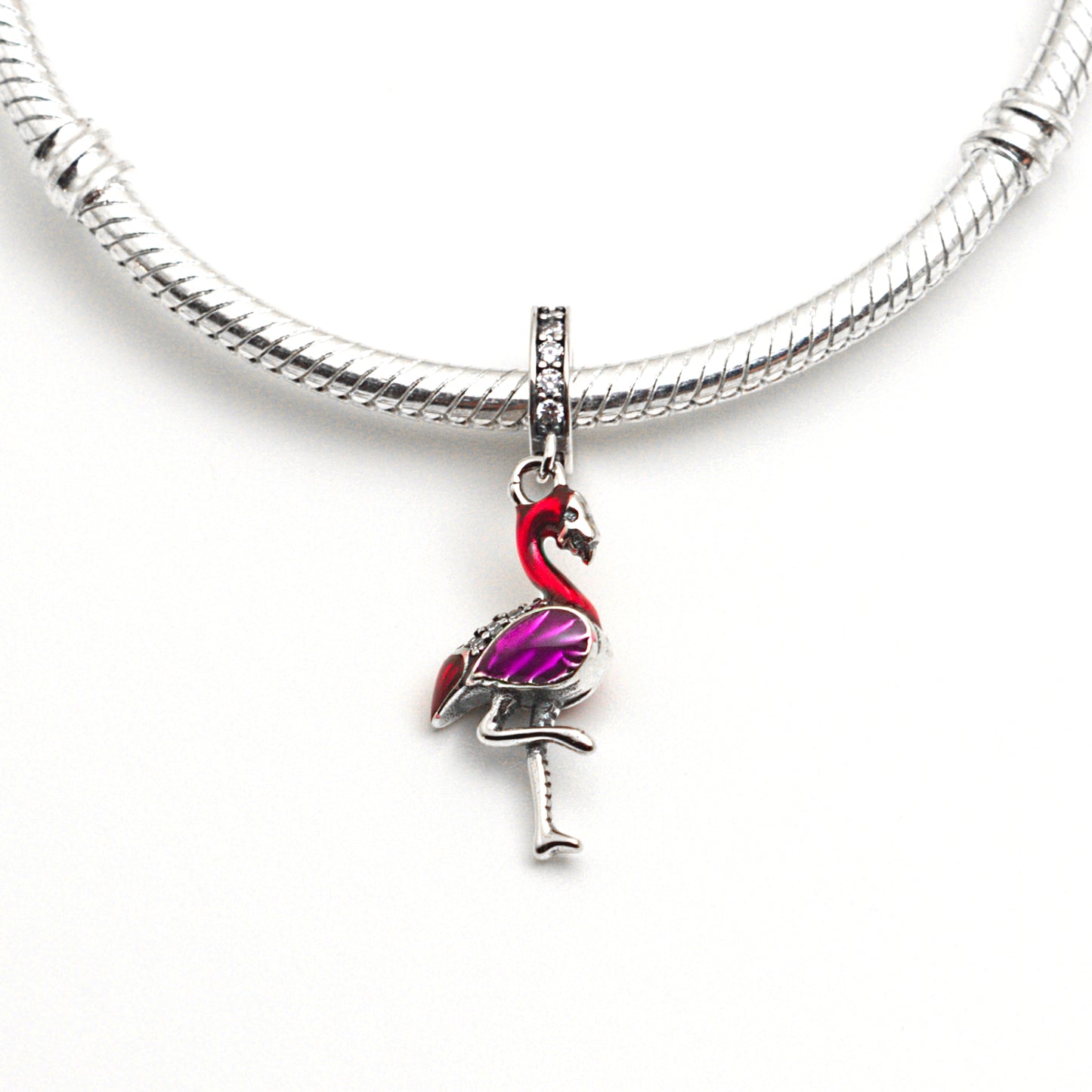 MariaFonte Charm Fenicottero Rosa Portafortuna Argento 925 Compatibile con Collane e Bracciali Pandora