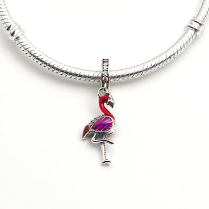 MariaFonte Charm Fenicottero Rosa Portafortuna Argento 925 Compatibile con Collane e Bracciali Pandora