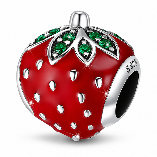 MariaFonte Bead Charm Fragola in Argento 925 con Zirconia Compatibile con Collane e Bracciali Pandora
