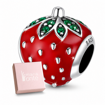 MariaFonte Bead Charm Fragola in Argento 925 con Zirconia Compatibile con Collane e Bracciali Pandora