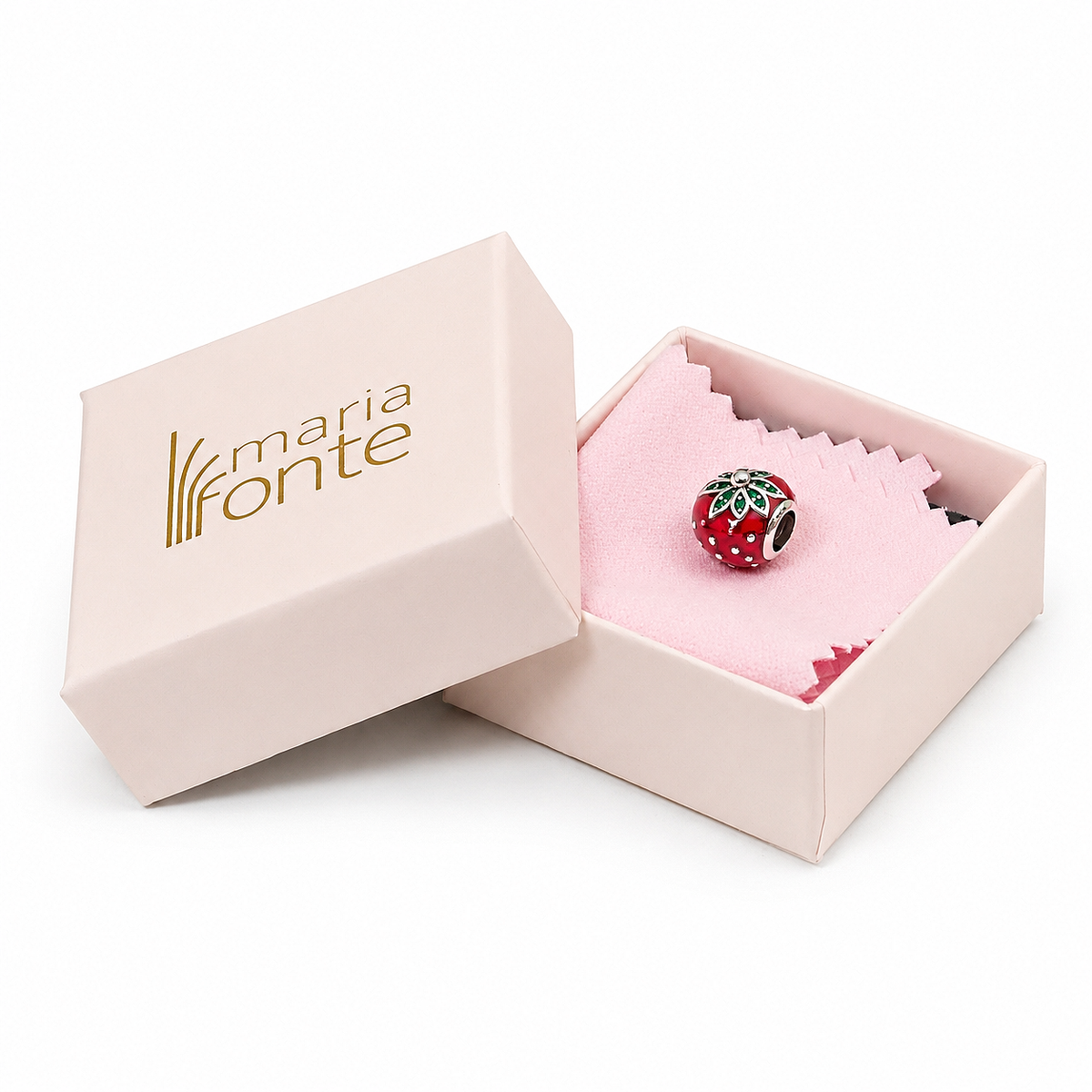 MariaFonte Bead Charm Fragola in Argento 925 con Zirconia Compatibile con Collane e Bracciali Pandora