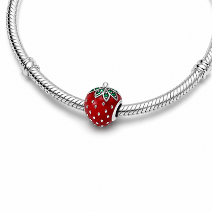 MariaFonte Bead Charm Fragola in Argento 925 con Zirconia Compatibile con Collane e Bracciali Pandora