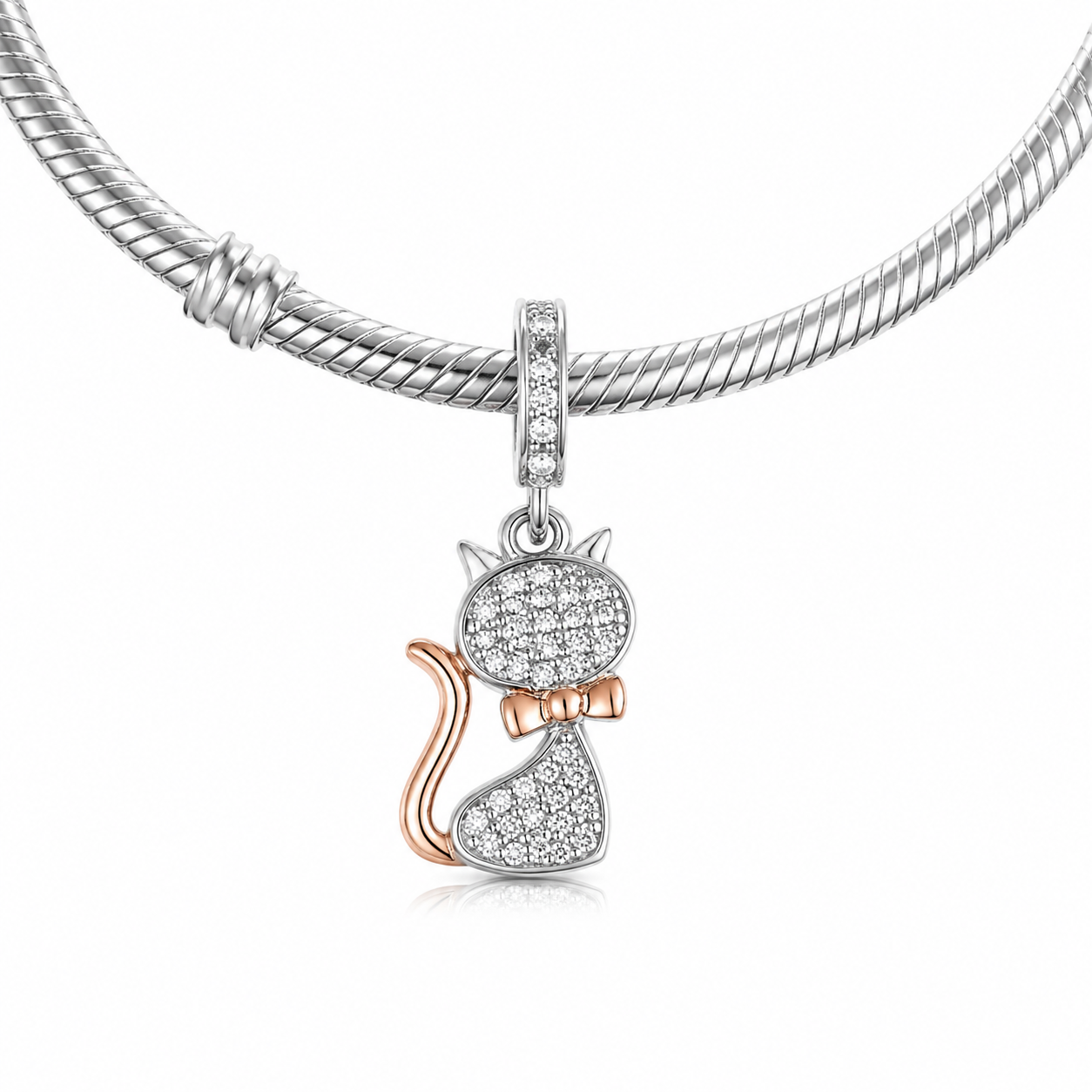 Maria Fonte Bead Charm Ciondolo Gatto in Argento 925 con Zirconia Compatibile con Collane e Bracciali Pandora