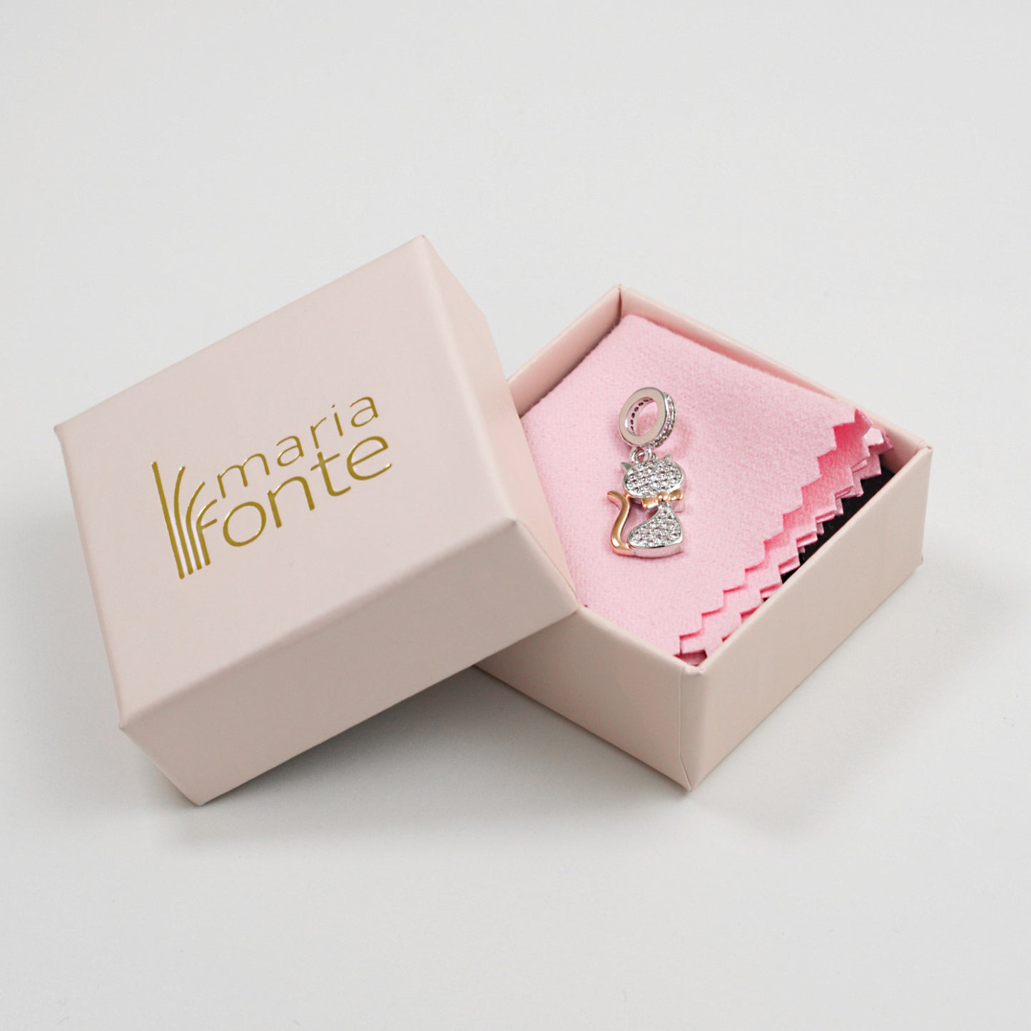 Maria Fonte Bead Charm Ciondolo Gatto in Argento 925 con Zirconia Compatibile con Collane e Bracciali Pandora